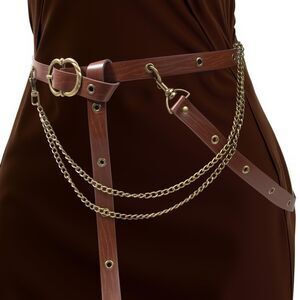 9192 Retro Skinny Belt Long Metal Chain Exotic Cross Waist Costume
